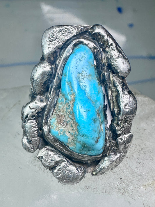 Navajo ring vintage turquoise brutalist band size 8 sterling silver women