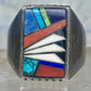 Southwestern Sterling Silver Multi-Stone Inlay Ring Size 9.75 - Rectangular Geometric Segmented Band
