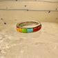 Southwest ring turquoise spiny oyster lapis inlay band size 8.5 sterling silver women&nbsp;
