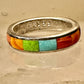 Southwest ring turquoise spiny oyster lapis inlay band size 8.5 sterling silver women&nbsp;