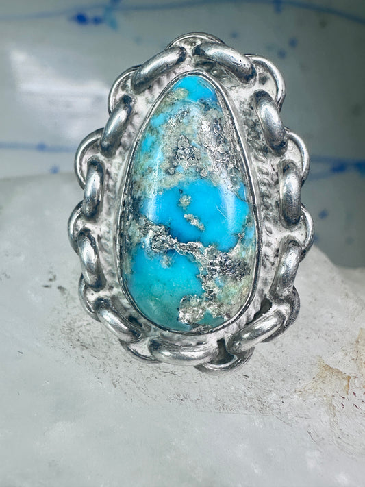 Navajo ring vintage turquoise chain brutalist size 5.50 sterling silver women