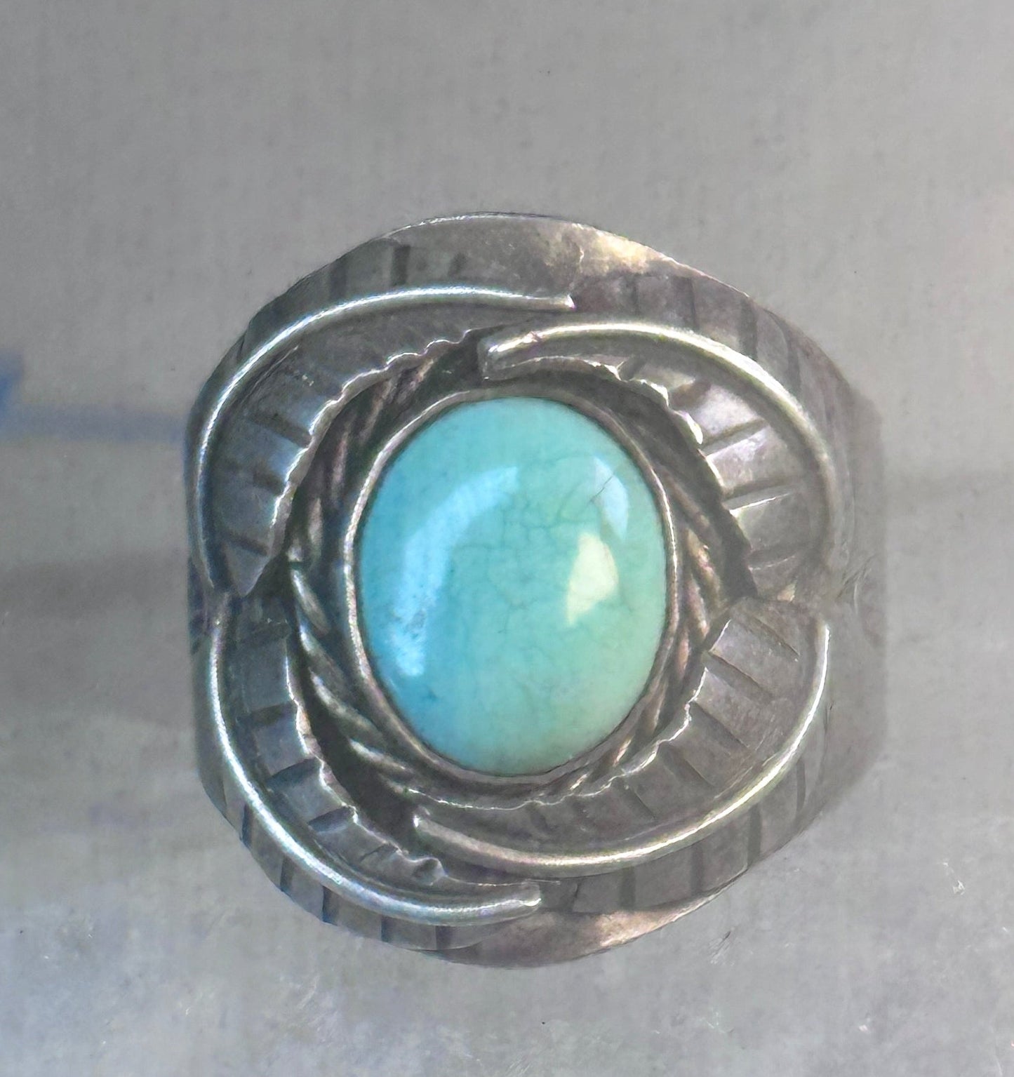 Navajo Ring Turquoise wide band leaves size 10.7 southwest sterling silver women men