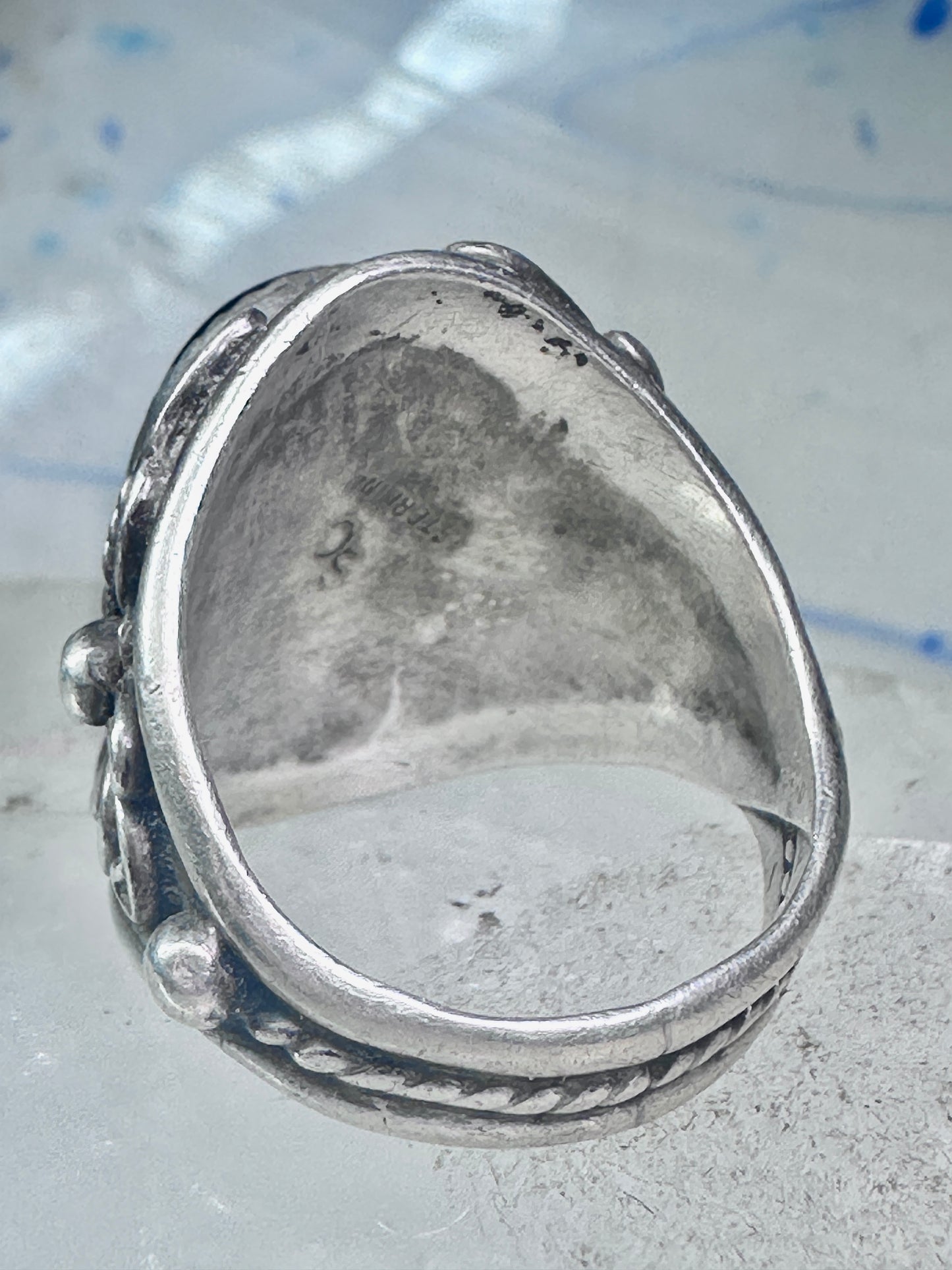 Navajo ring vintage onyx leaves band size 9.25 sterling silver women