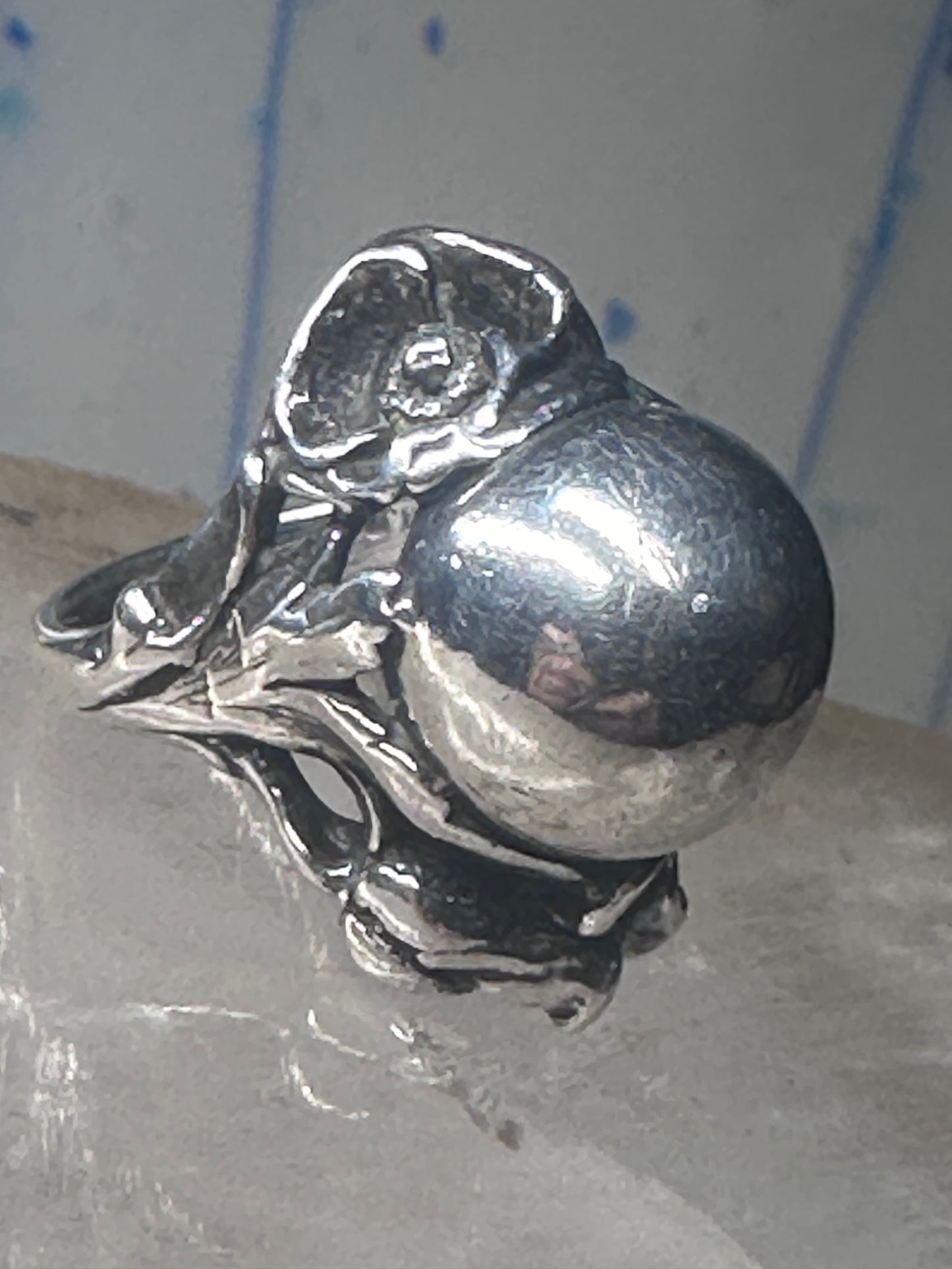 Art Nouveau ring ball flower leaves pinky band size 4.75 sterling silver women