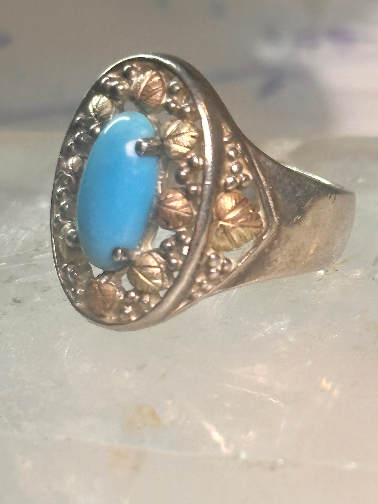 Black Hills Gold ring turquoise size 8 sterling silver women