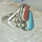 Navajo turquoise ring coral etched band size 9.5 sterling silver women men