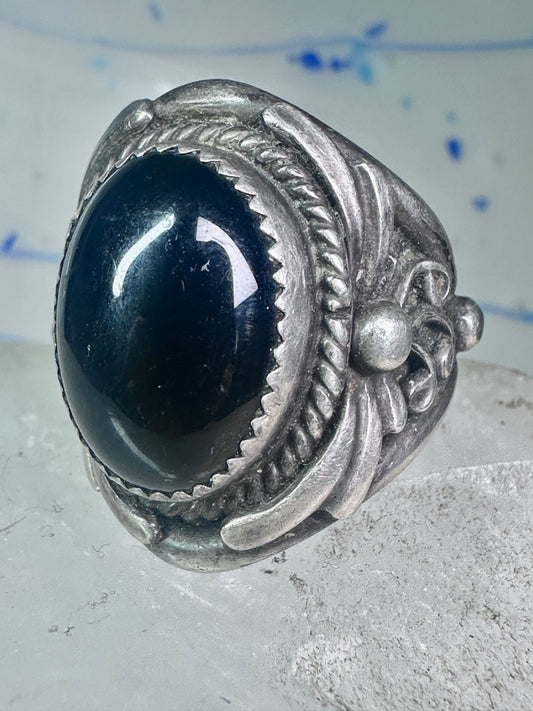 Navajo ring vintage onyx leaves band size 9.25 sterling silver women