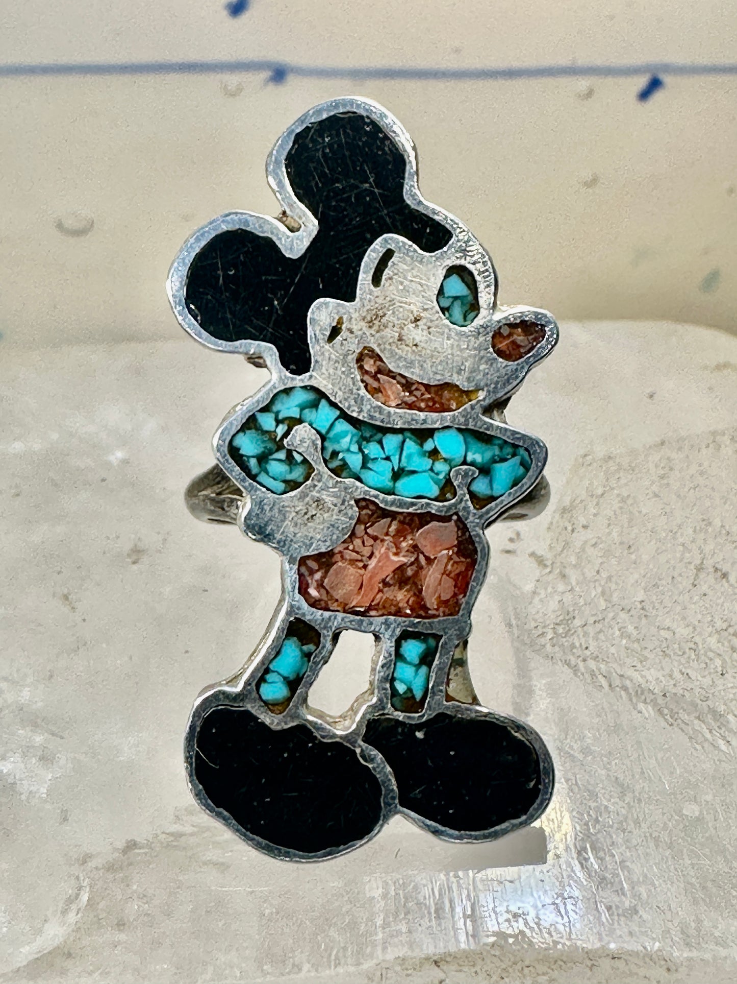Mickey Mouse ring turquoise southwest coral chips size 6  sterling silver women