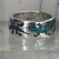 Gecko ring Lizard band southwest turquoise lapis chips size 9.75 sterling silver women men