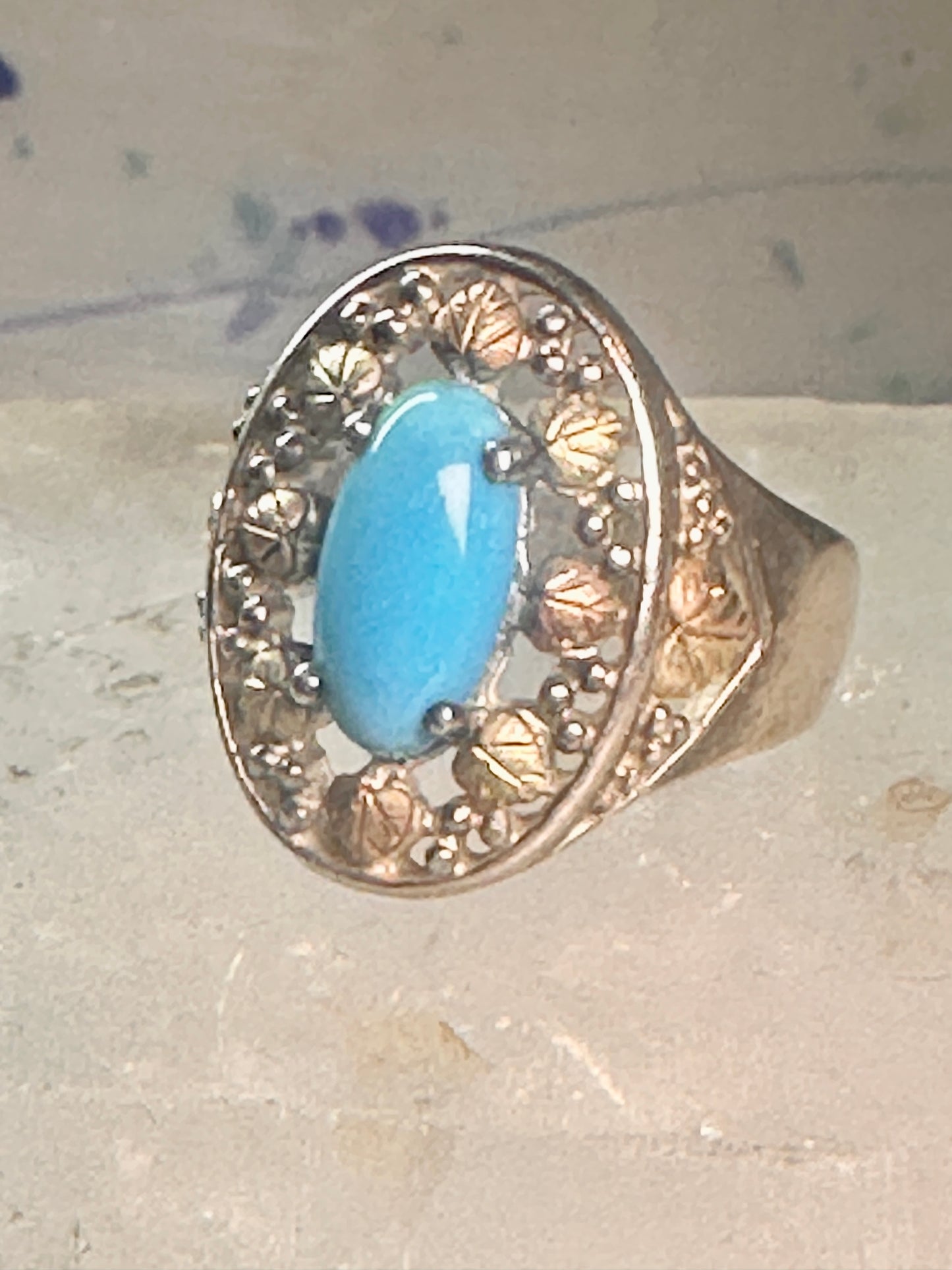 Black Hills Gold ring turquoise size 8 sterling silver women
