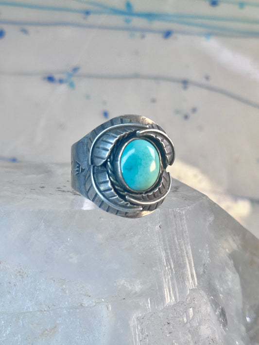 Navajo Ring Turquoise wide band leaves size 10.7 southwest sterling silver women men