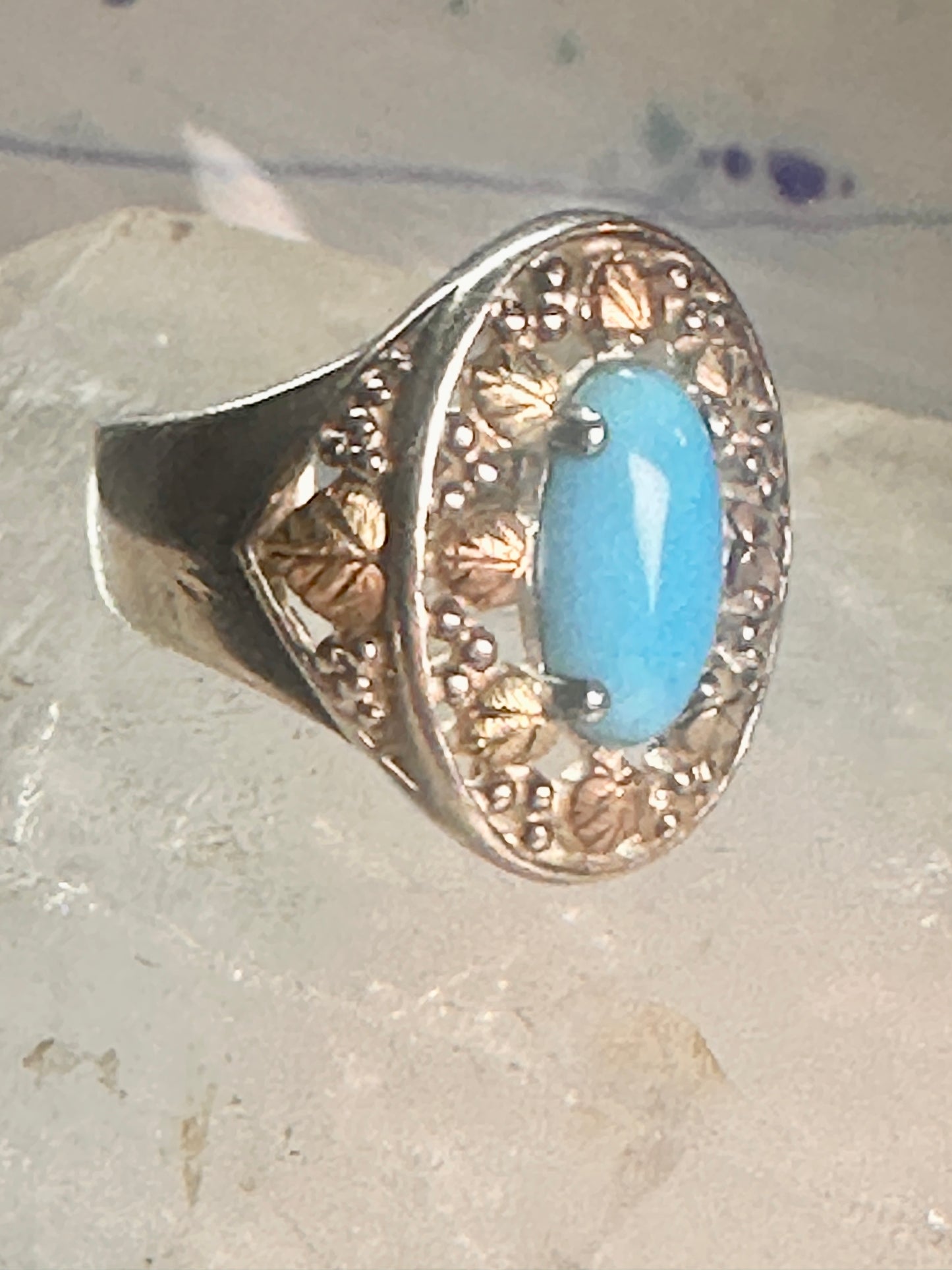 Black Hills Gold ring turquoise size 8 sterling silver women