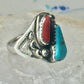 Navajo turquoise ring coral etched band size 9.5 sterling silver women men