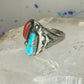 Navajo turquoise ring coral etched band size 9.5 sterling silver women men