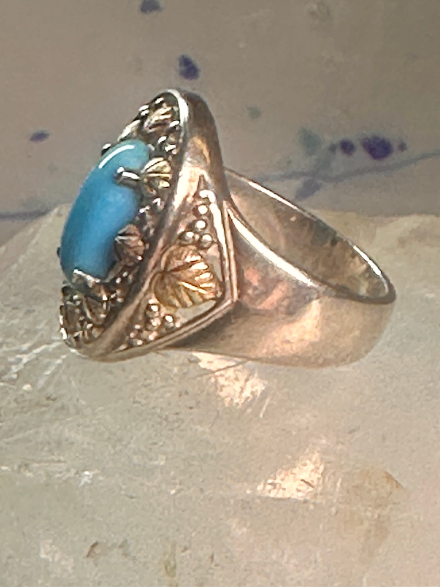 Black Hills Gold ring turquoise size 8 sterling silver women