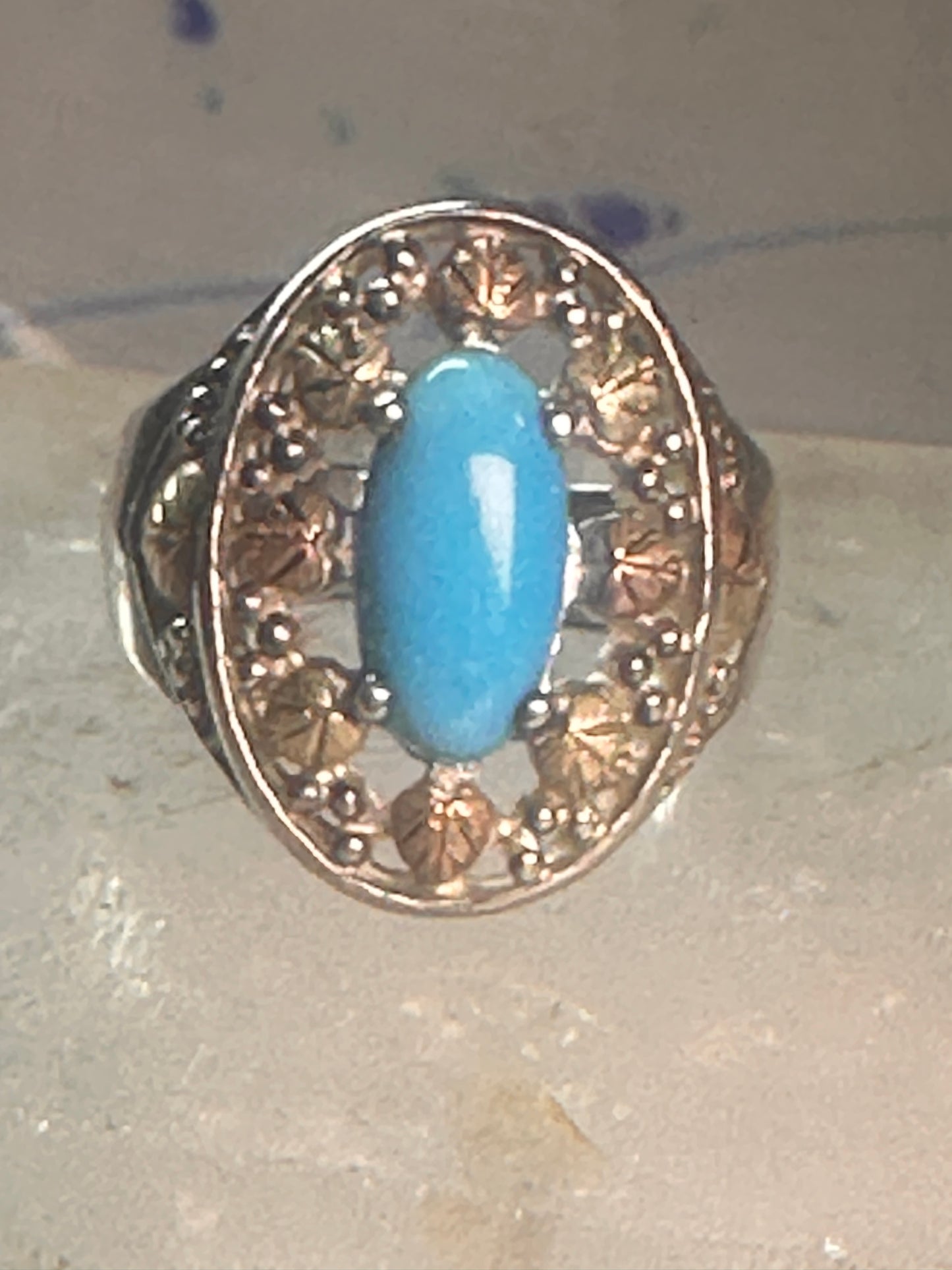 Black Hills Gold ring turquoise size 8 sterling silver women