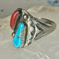 Navajo turquoise ring coral etched band size 9.5 sterling silver women men