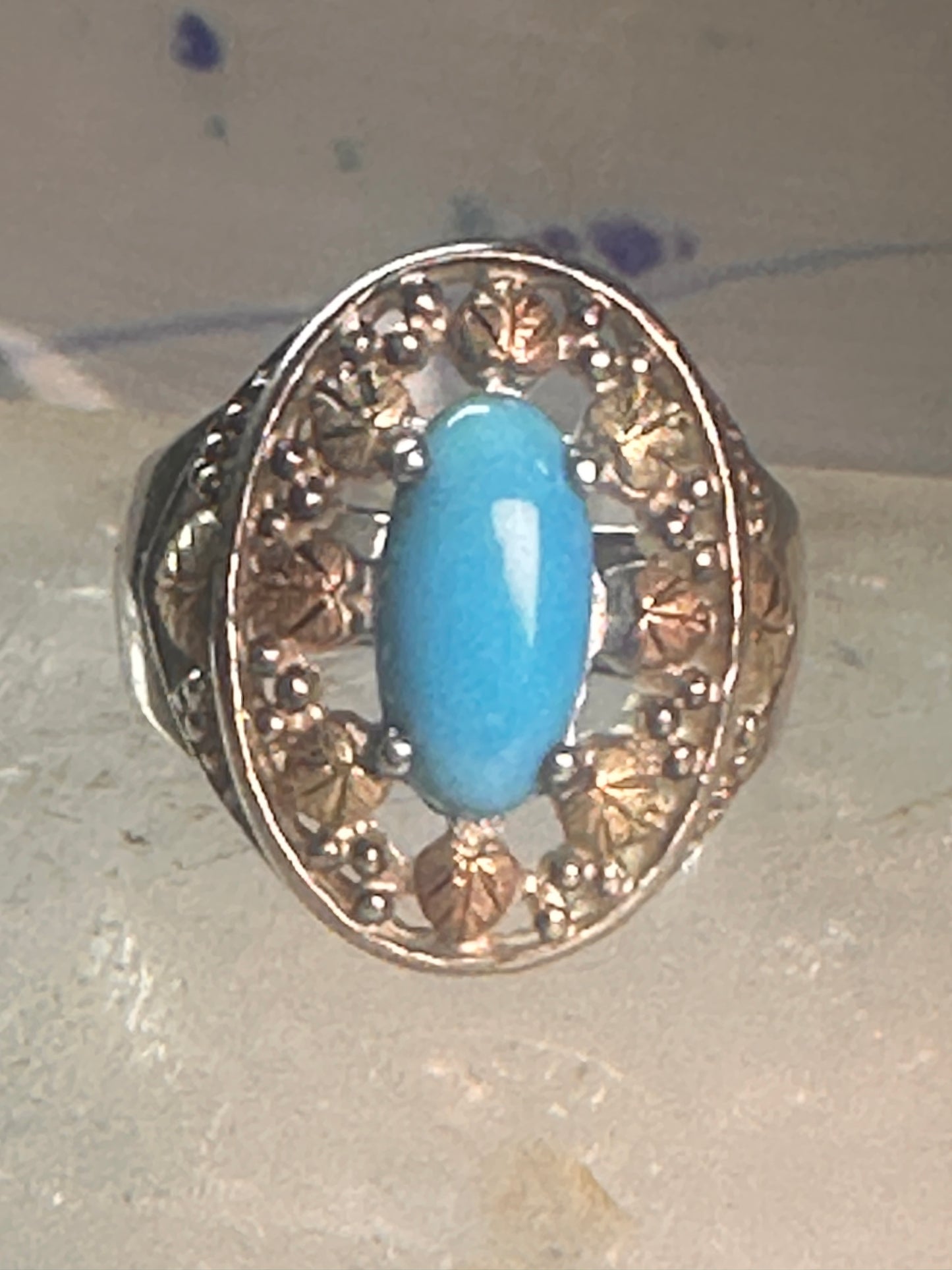 Black Hills Gold ring turquoise size 8 sterling silver women