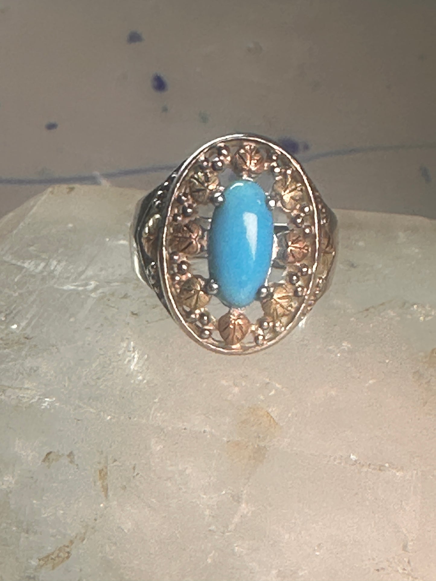 Black Hills Gold ring turquoise size 8 sterling silver women