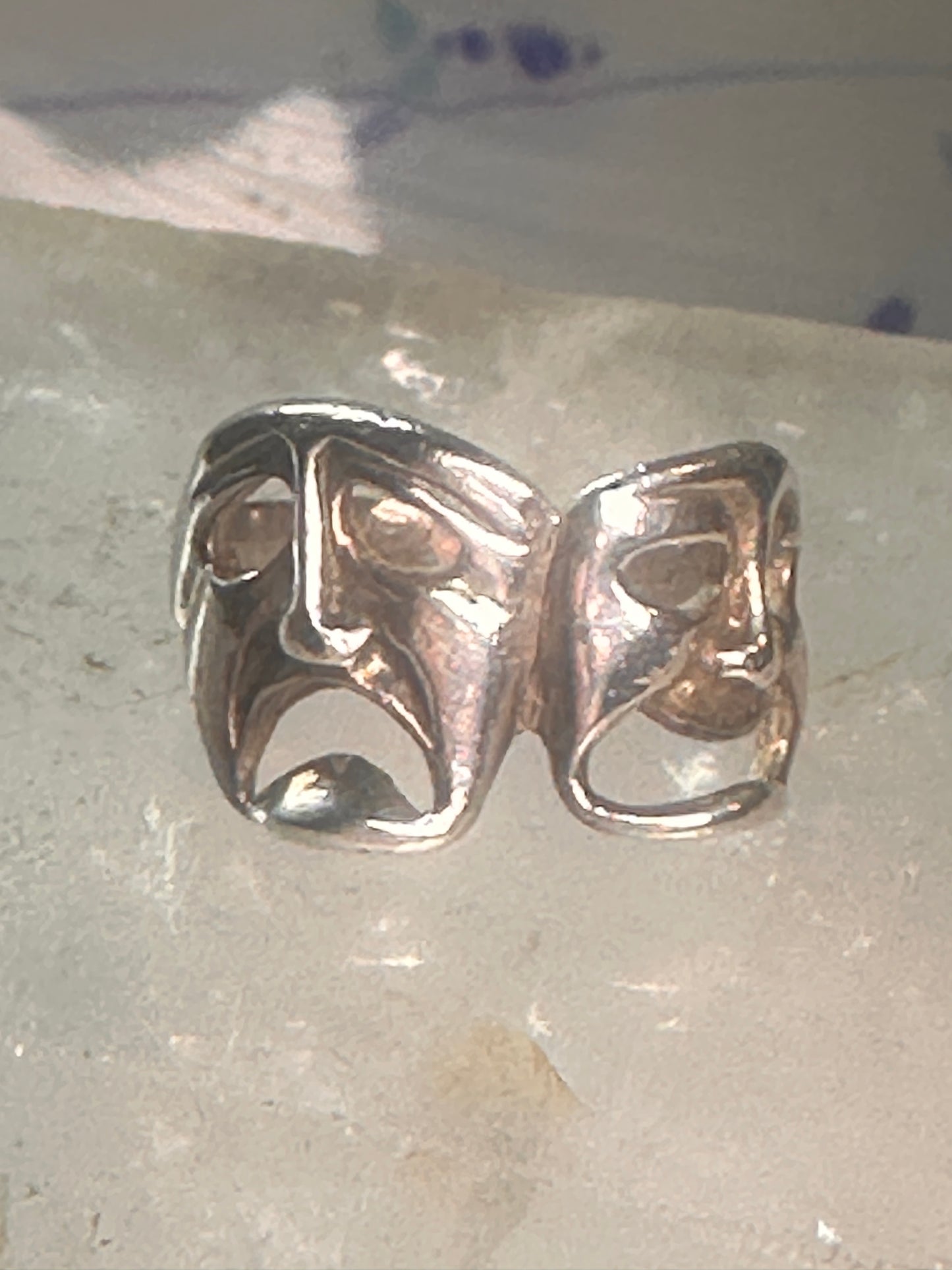 comedy tragedy ring mask theatre band size 5.50 sterling silver women