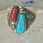 Navajo turquoise ring coral etched band size 9.5 sterling silver women men