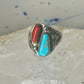 Navajo turquoise ring coral etched band size 9.5 sterling silver women men