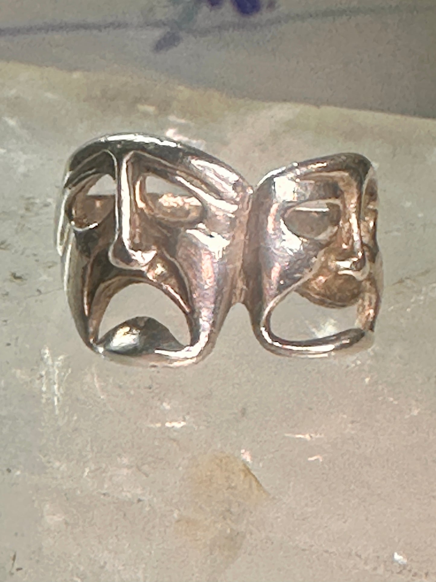 comedy tragedy ring mask theatre band size 5.50 sterling silver women