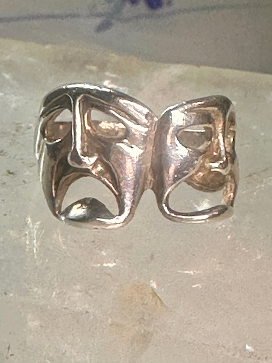 comedy tragedy ring mask theatre band size 5.50 sterling silver women