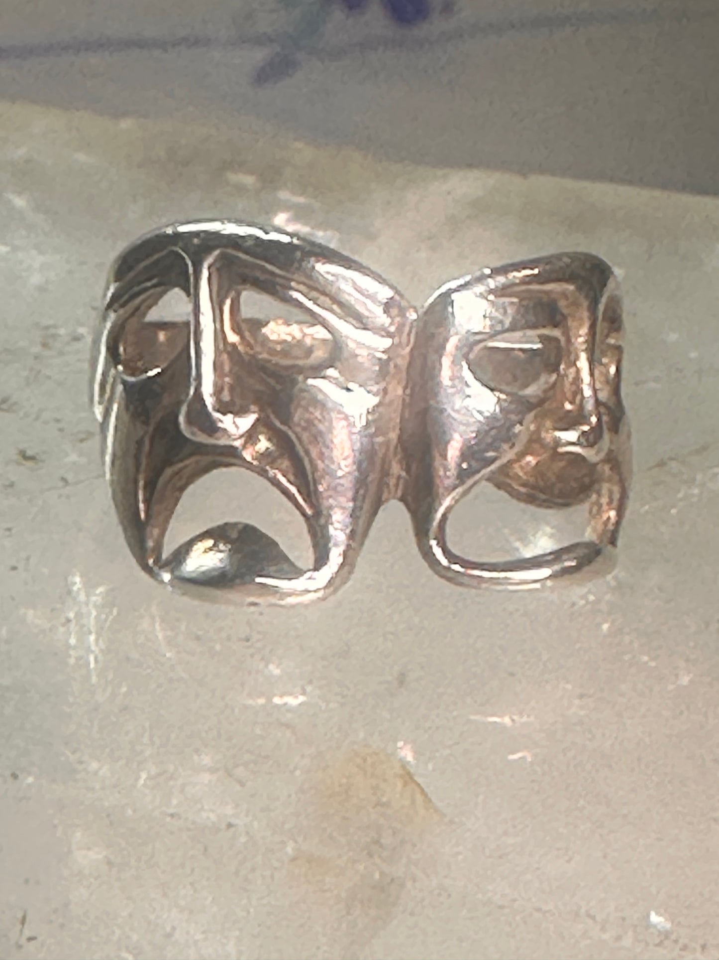 comedy tragedy ring mask theatre band size 5.50 sterling silver women