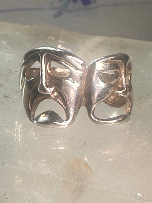 comedy tragedy ring mask theatre band size 5.50 sterling silver women