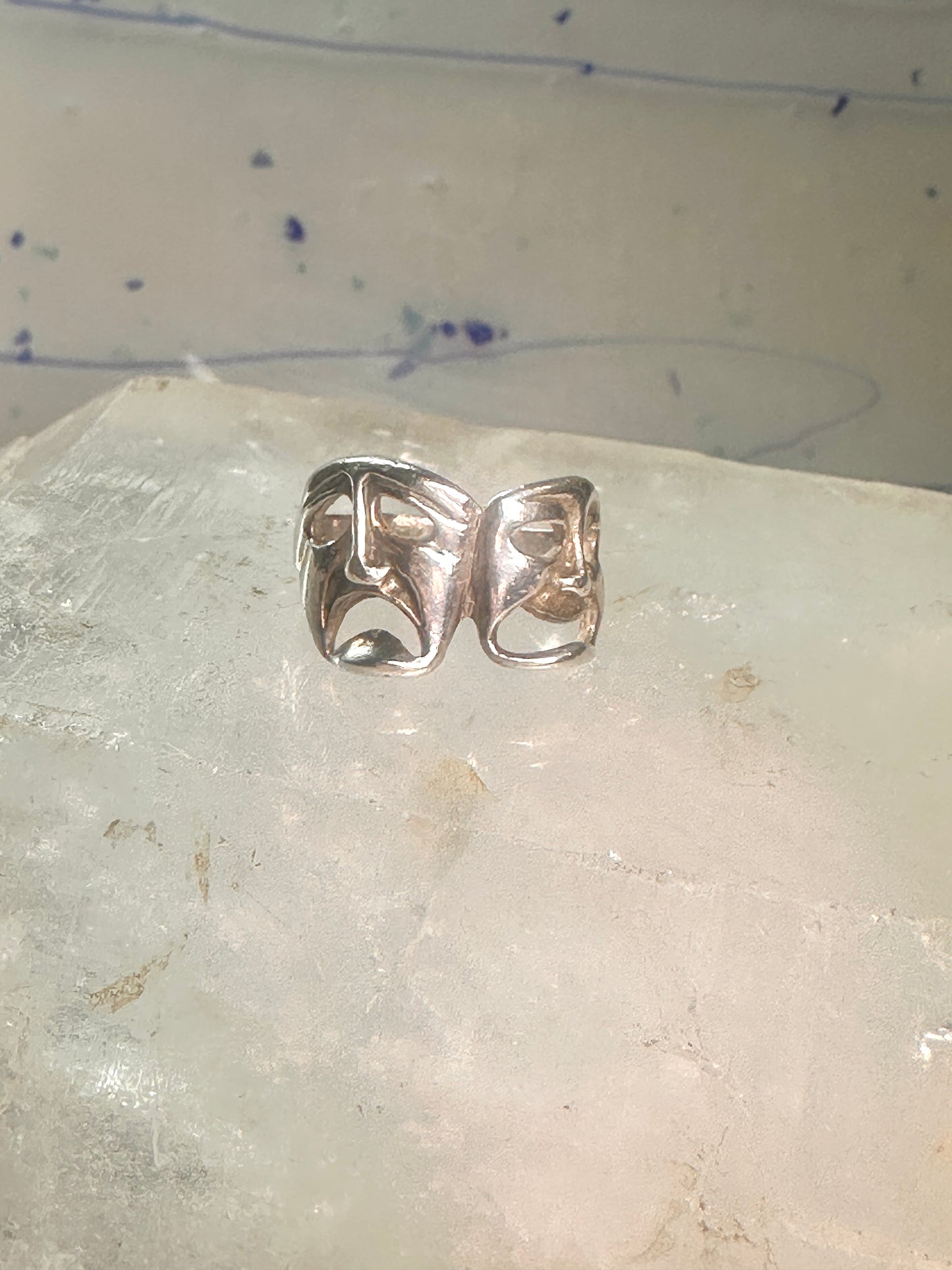 comedy tragedy ring mask theatre band size 5.50 sterling silver women
