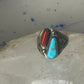 Navajo turquoise ring coral etched band size 9.5 sterling silver women men