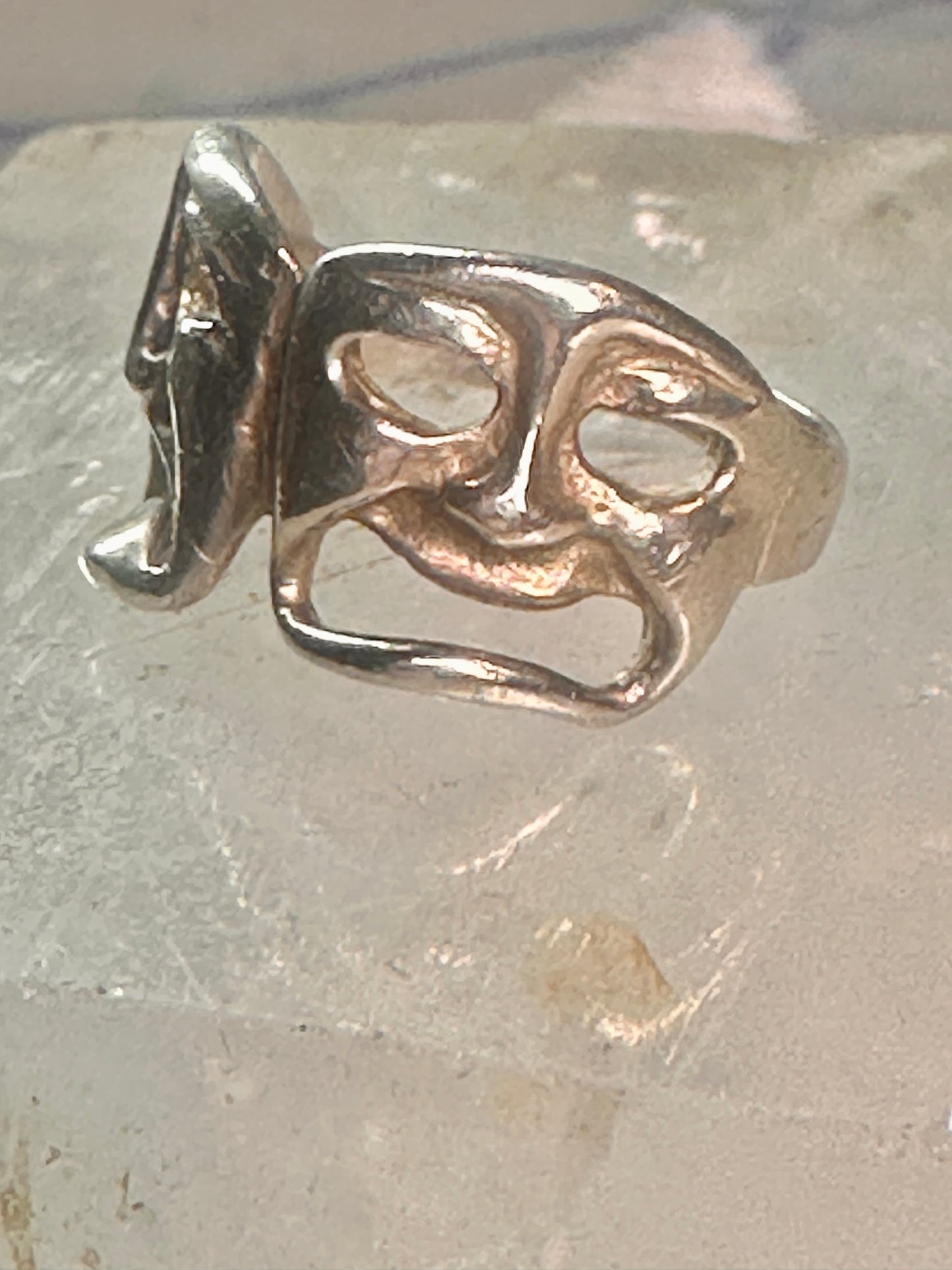 comedy tragedy ring mask theatre band size 5.50 sterling silver women