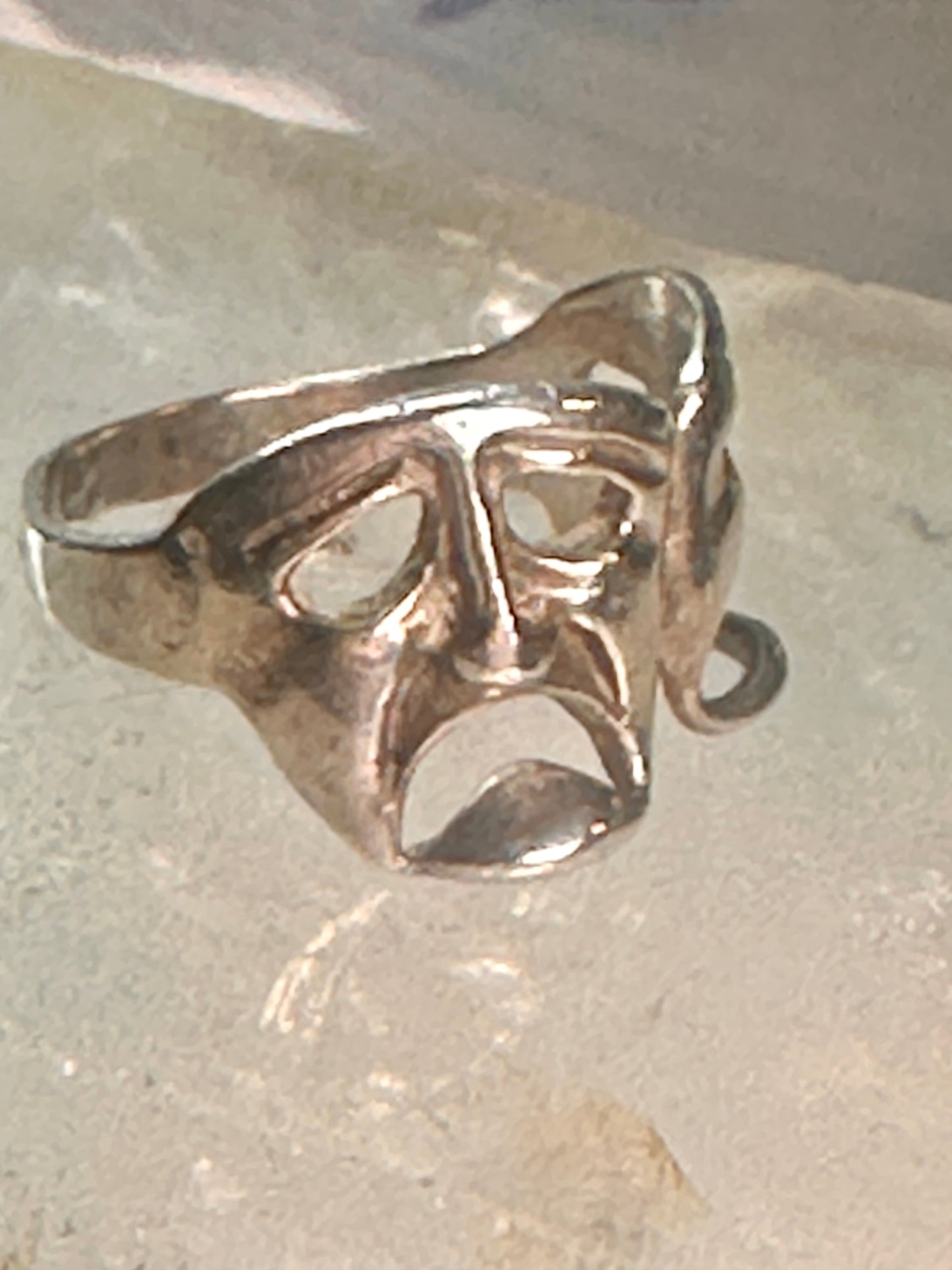 comedy tragedy ring mask theatre band size 5.50 sterling silver women