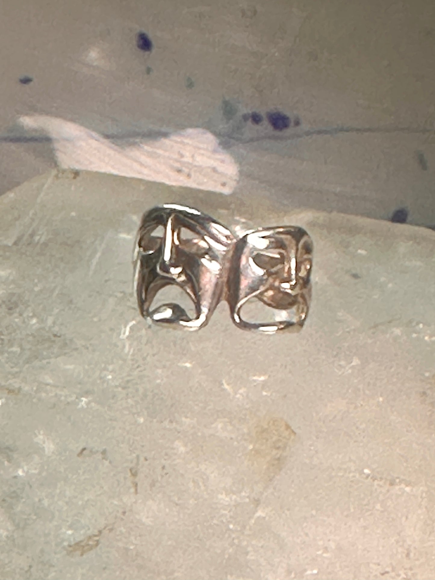 comedy tragedy ring mask theatre band size 5.50 sterling silver women