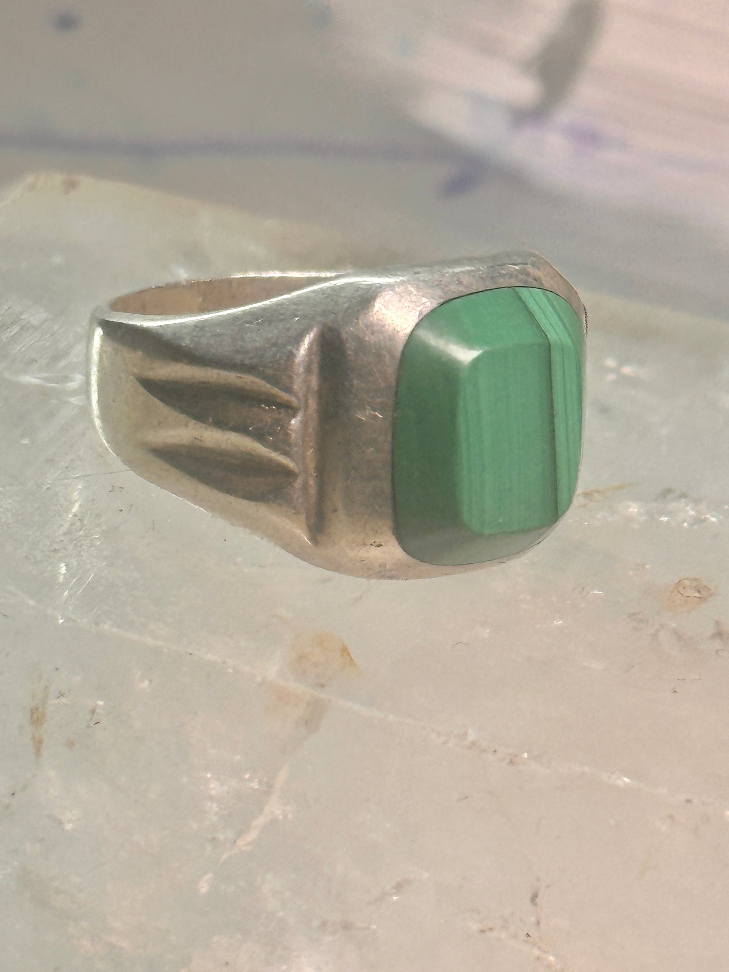 Malachite ring Mexico band size 12 sterling silver women men