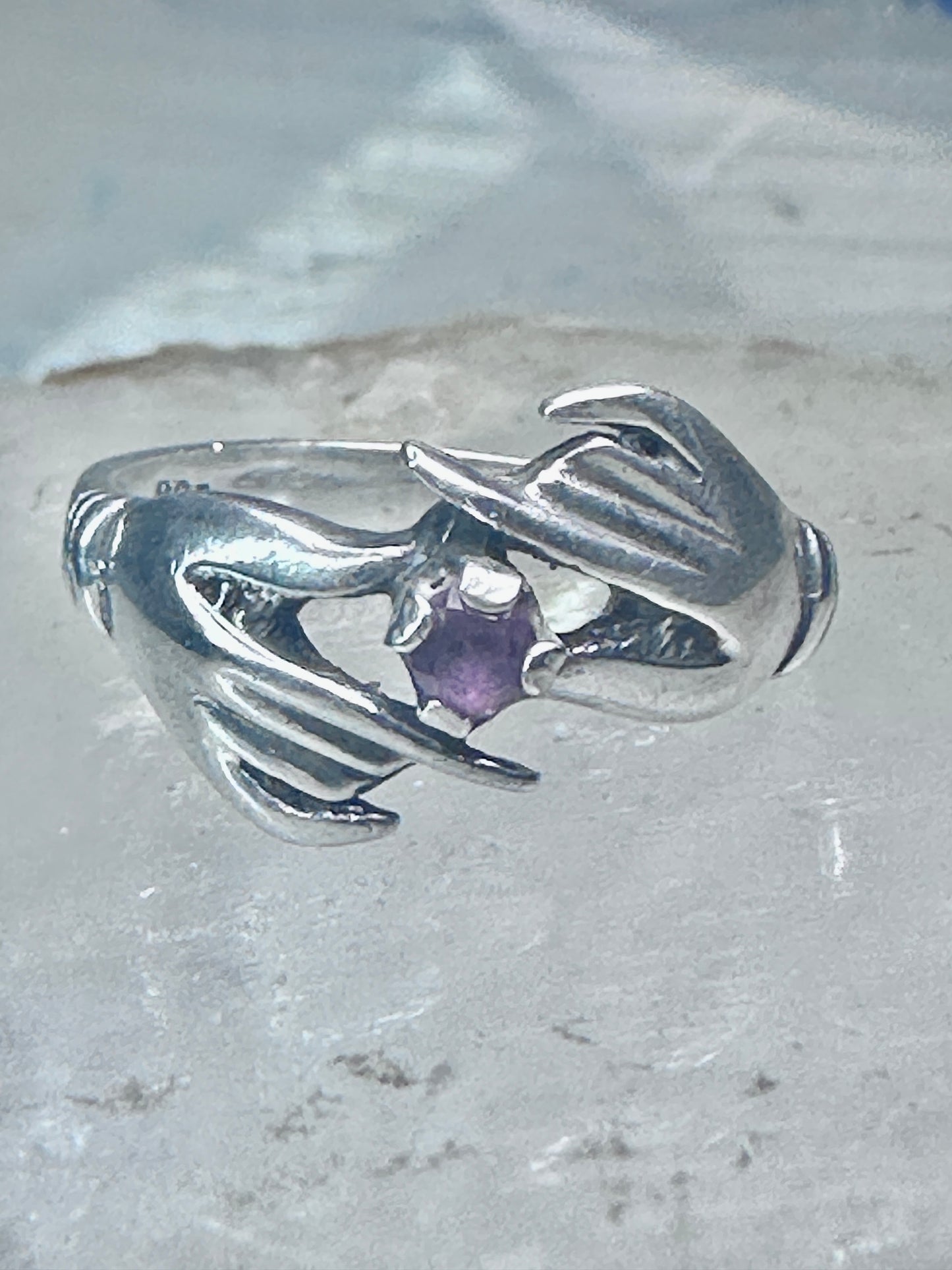 Hands ring holding stone red pinkish vintage size 7 sterling silver women girls