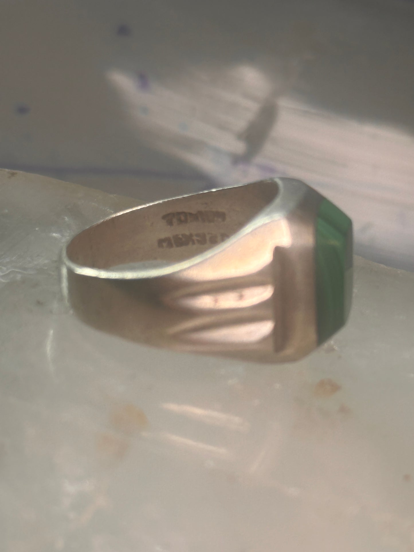 Malachite ring Mexico band size 12 sterling silver women men