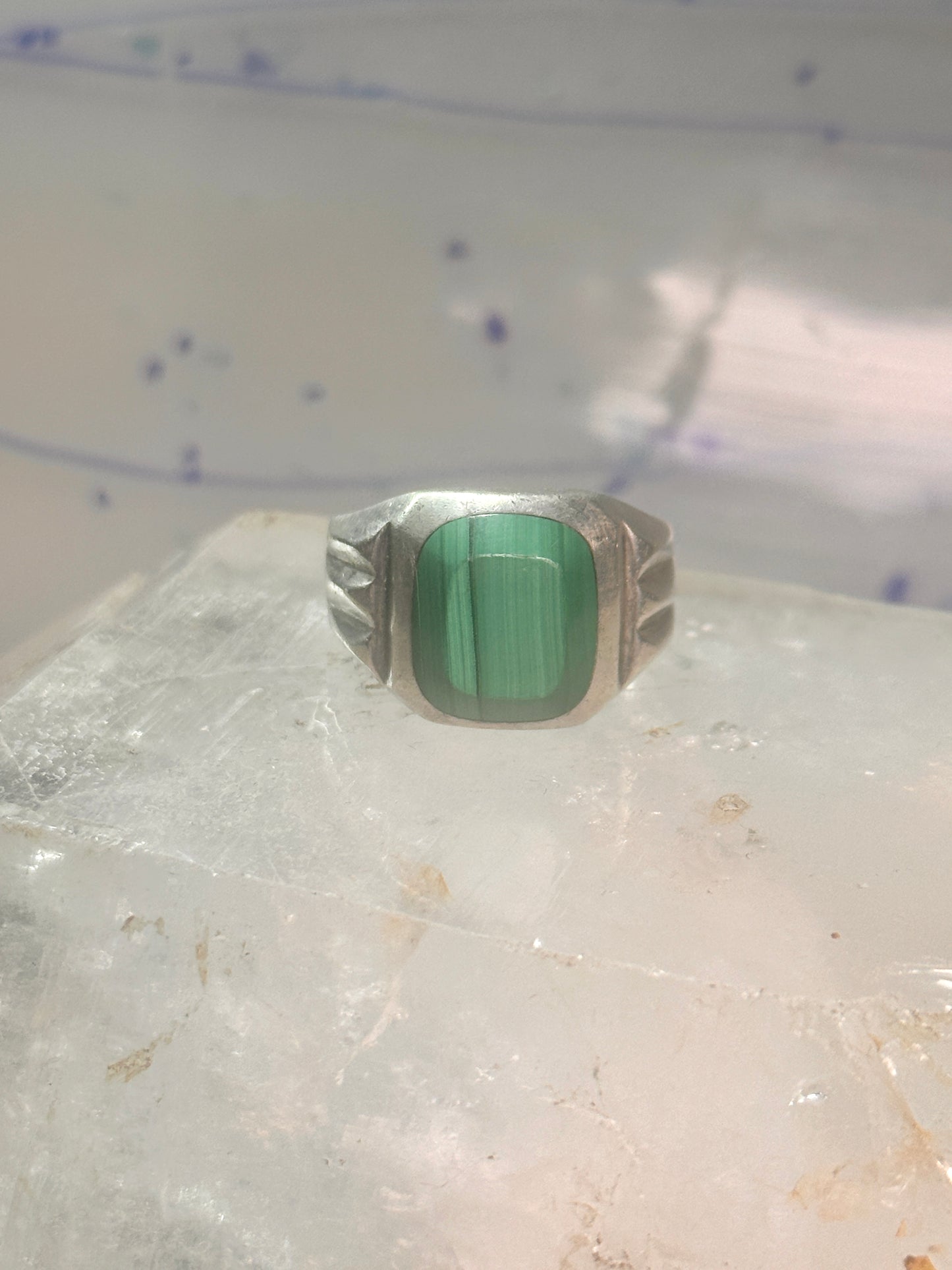 Malachite ring Mexico band size 12 sterling silver women men