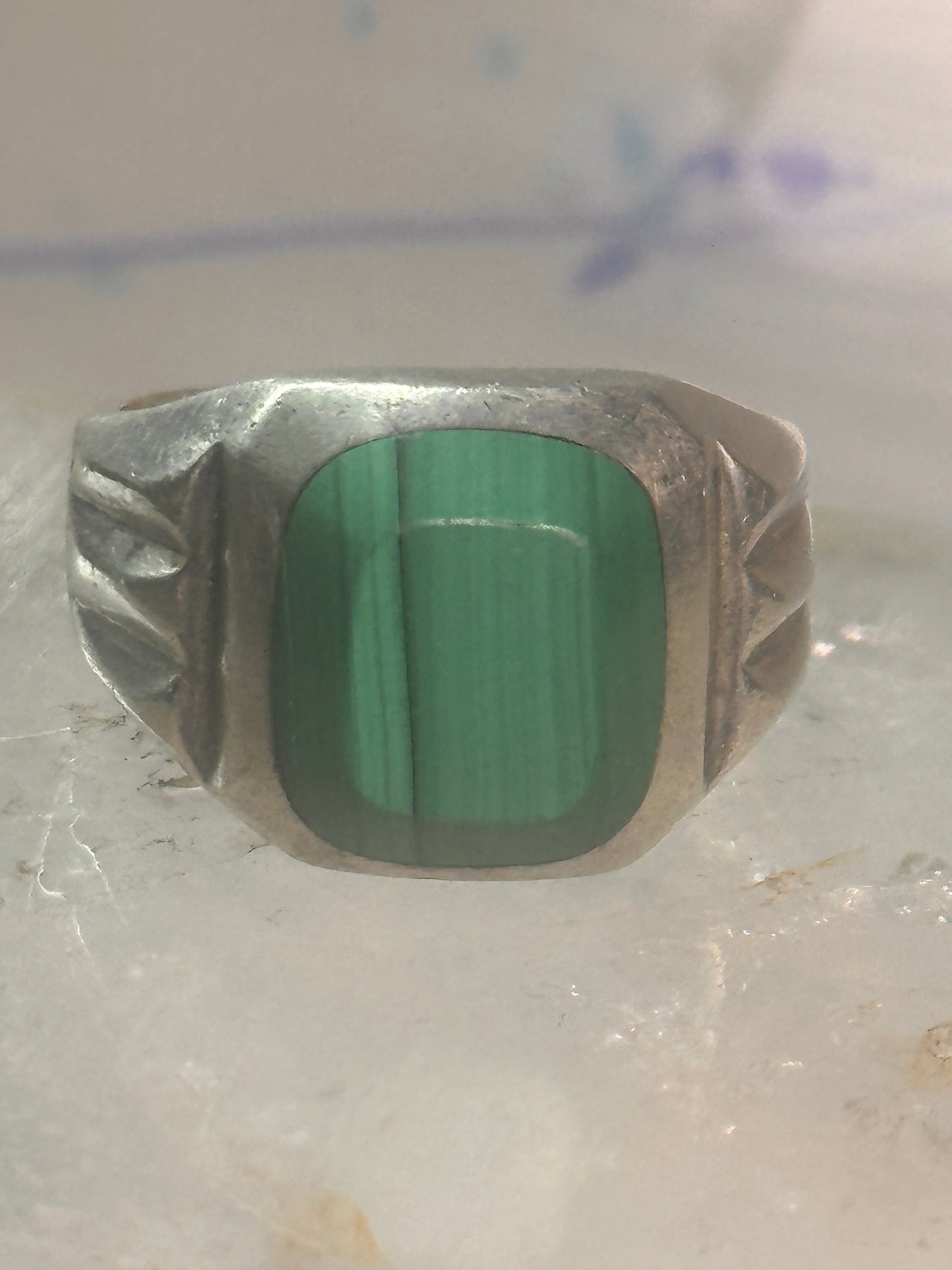 Malachite ring Mexico band size 12 sterling silver women men