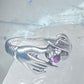 Hands ring holding stone red pinkish vintage size 7 sterling silver women girls