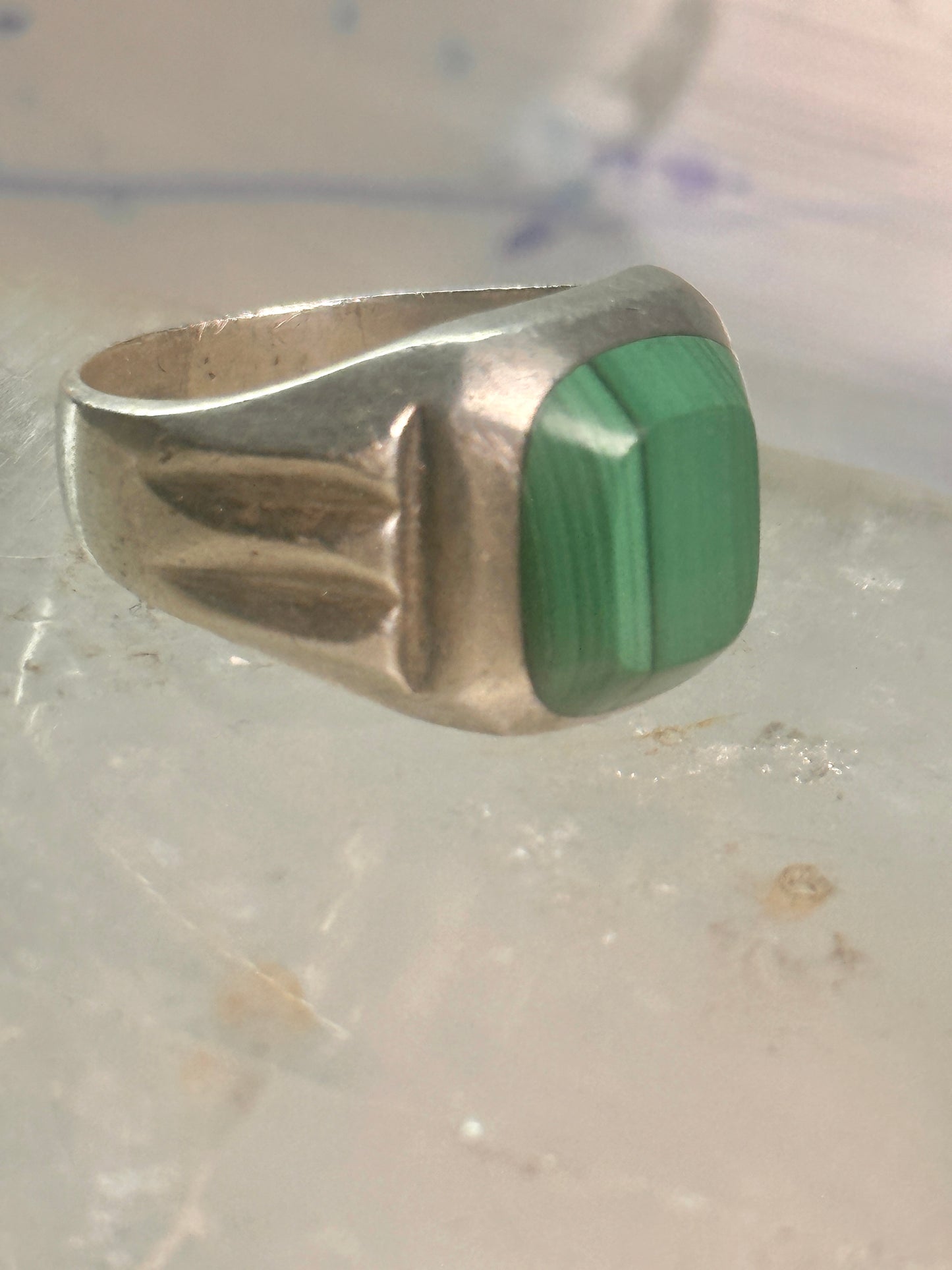 Malachite ring Mexico band size 12 sterling silver women men