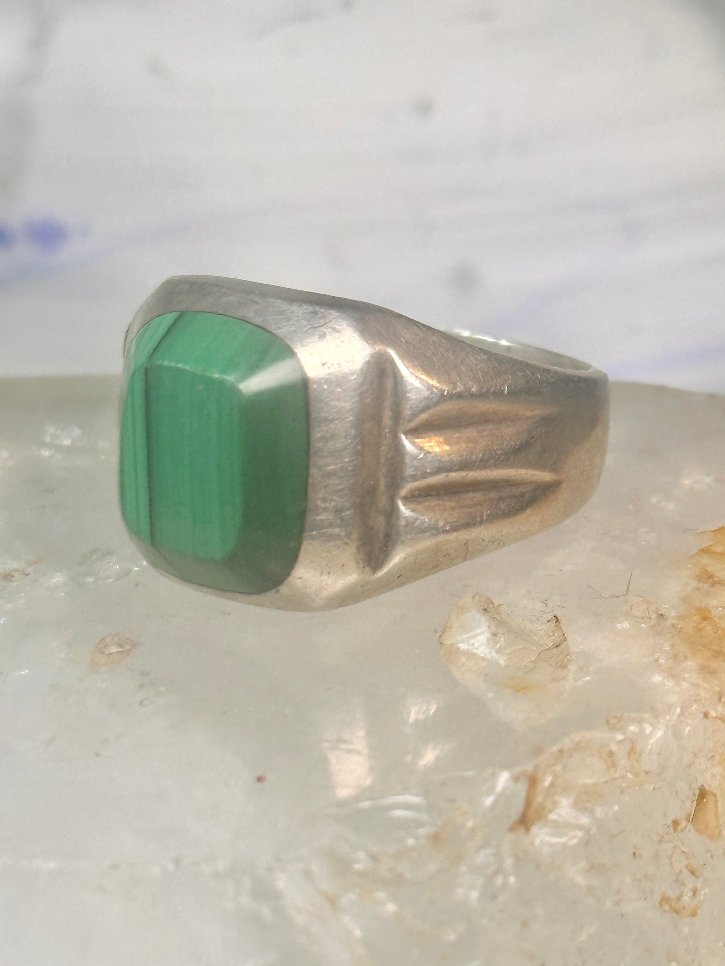 Malachite ring Mexico band size 12 sterling silver women men