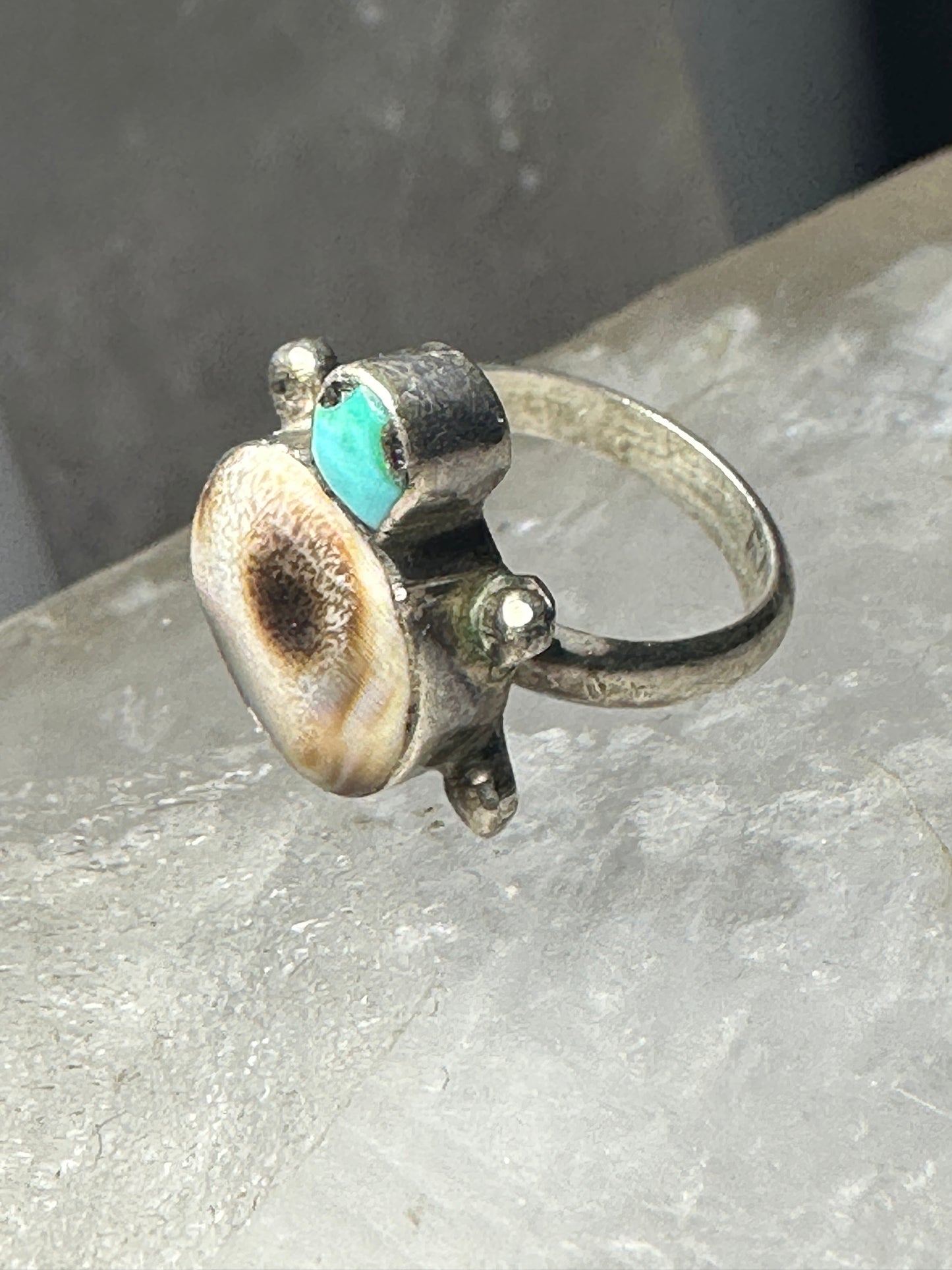 Turtle ring turquoise shell band size 2.75 southwest sterling silver women girls