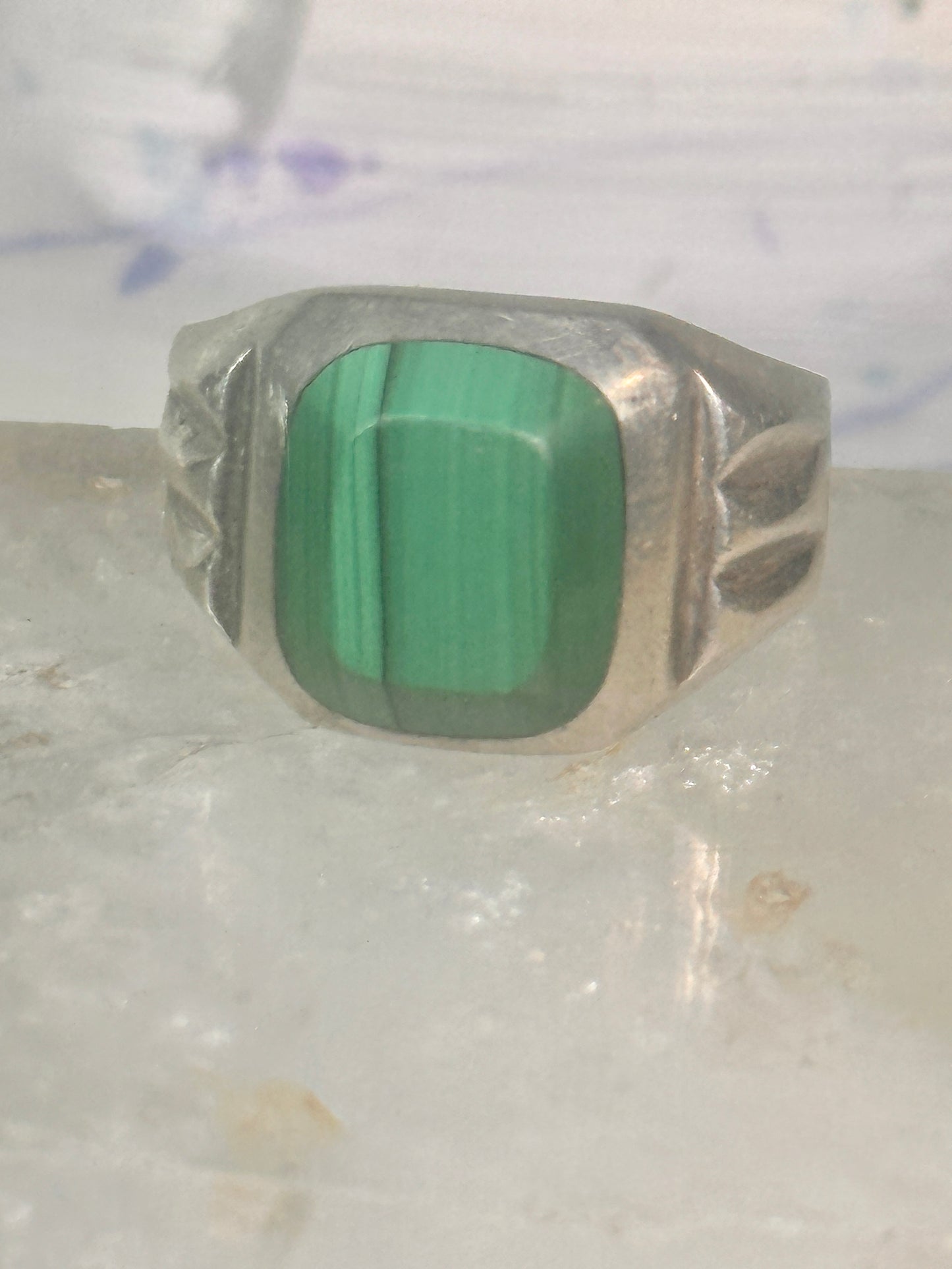 Malachite ring Mexico band size 12 sterling silver women men
