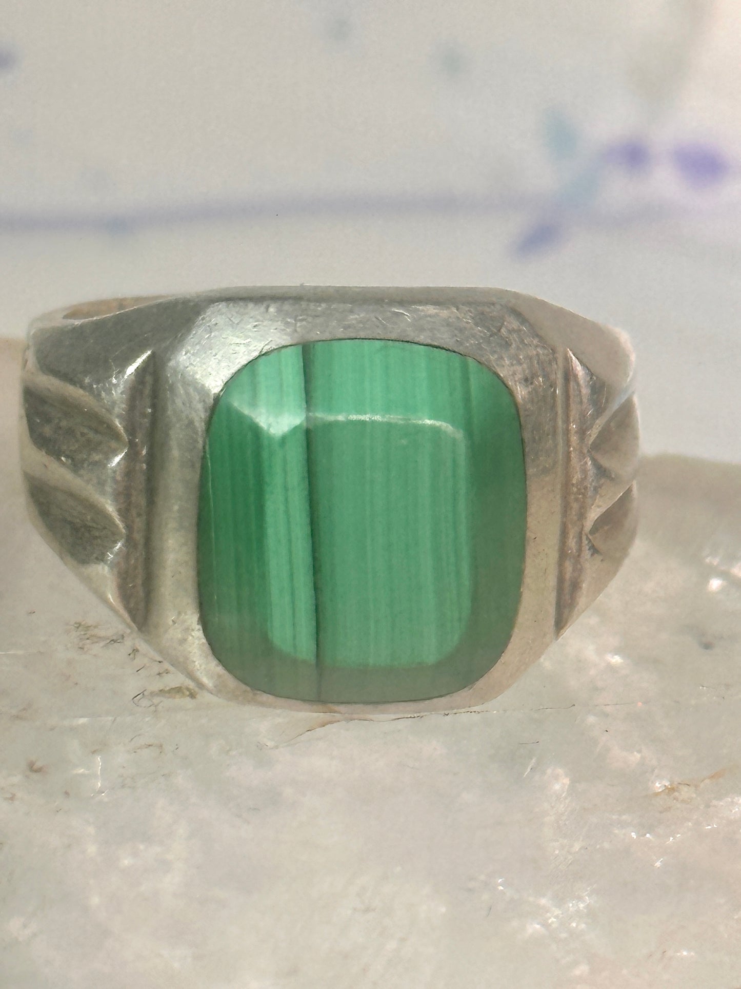 Malachite ring Mexico band size 12 sterling silver women men