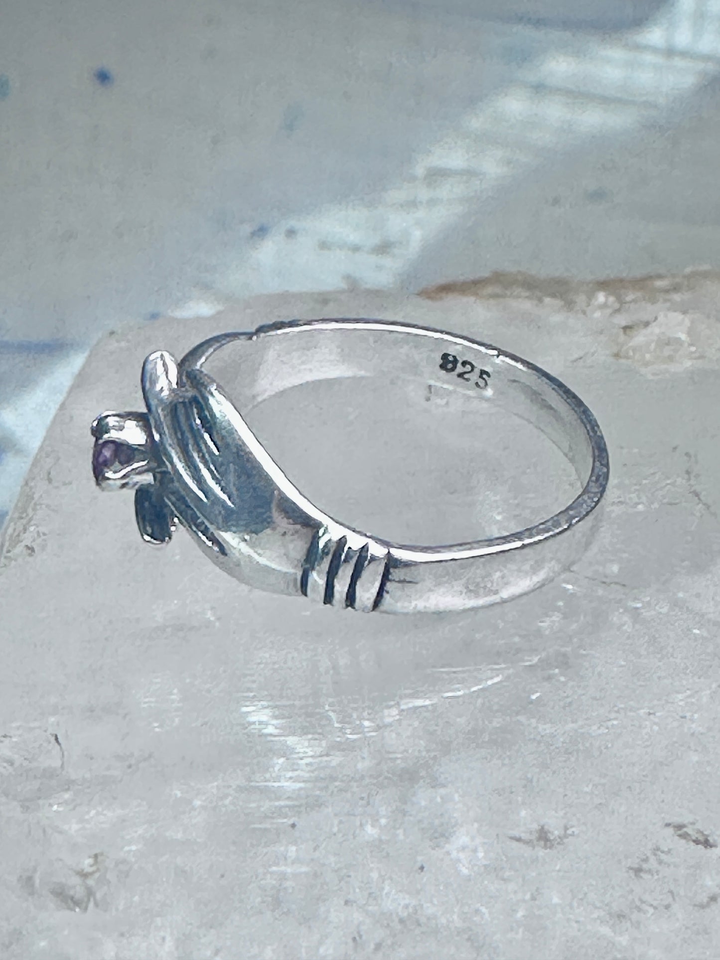 Hands ring holding stone red pinkish vintage size 7 sterling silver women girls