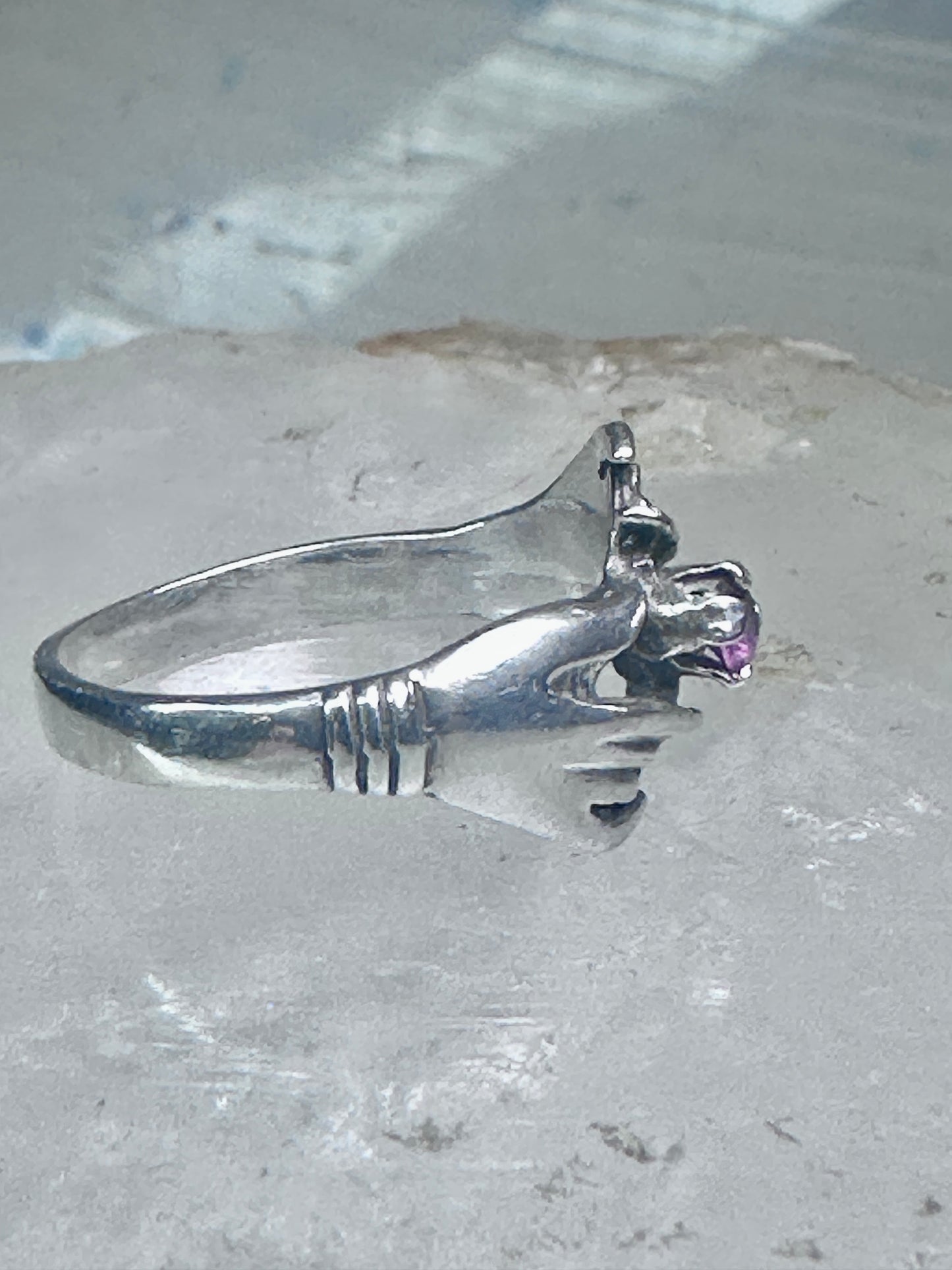 Hands ring holding stone red pinkish vintage size 7 sterling silver women girls