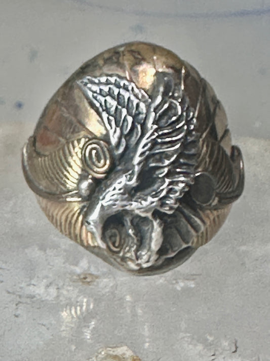 Navajo Eagle ring size 12 sterling silver women men (unknown gold over feathers)