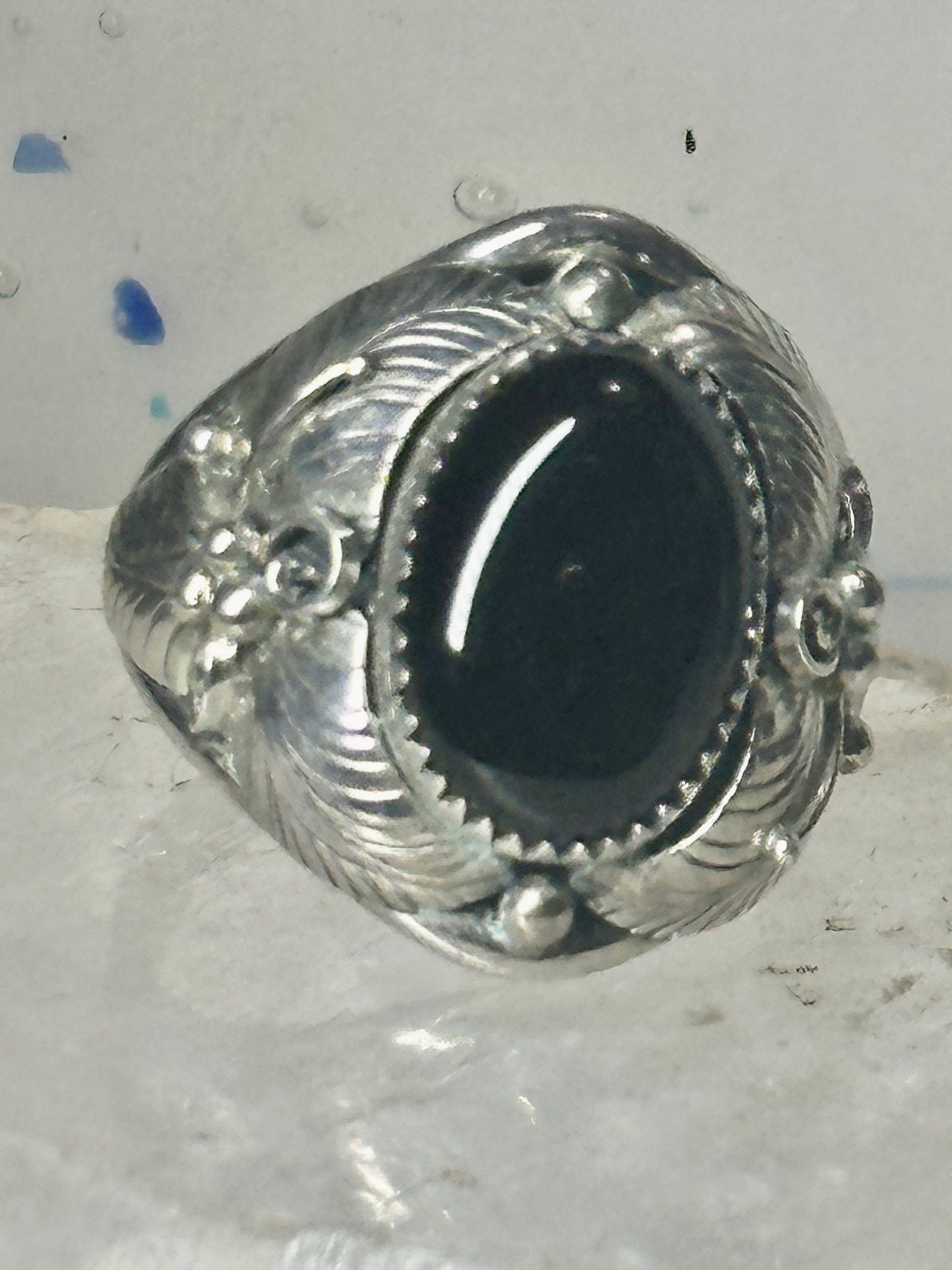 Navajo ring onyx leaves band size 15 sterling silver men women